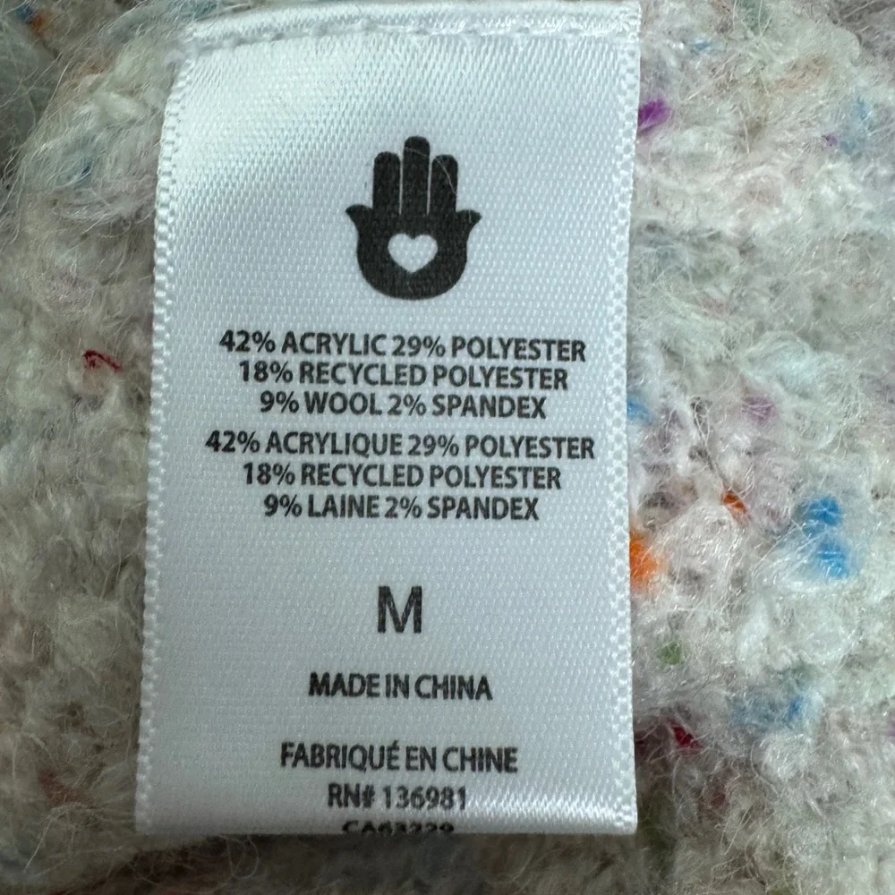 NWT Spiritual Gangster Beatrice Peace Out Wool Blend Speckled Sweater in Birch M